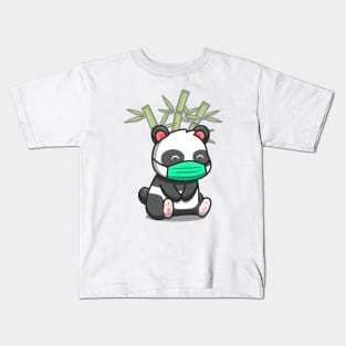 Cute Panda Sitting And Wearing Mask Kids T-Shirt